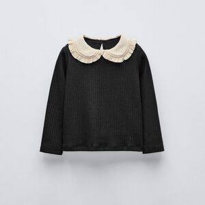 Zara Black Top with Cream Collar